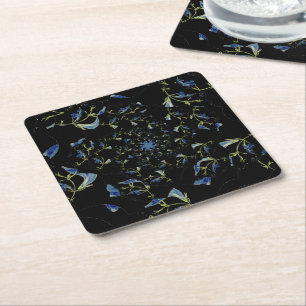 Dessous-de-verre Carré En Papier Art fractal bleu et noir Sage