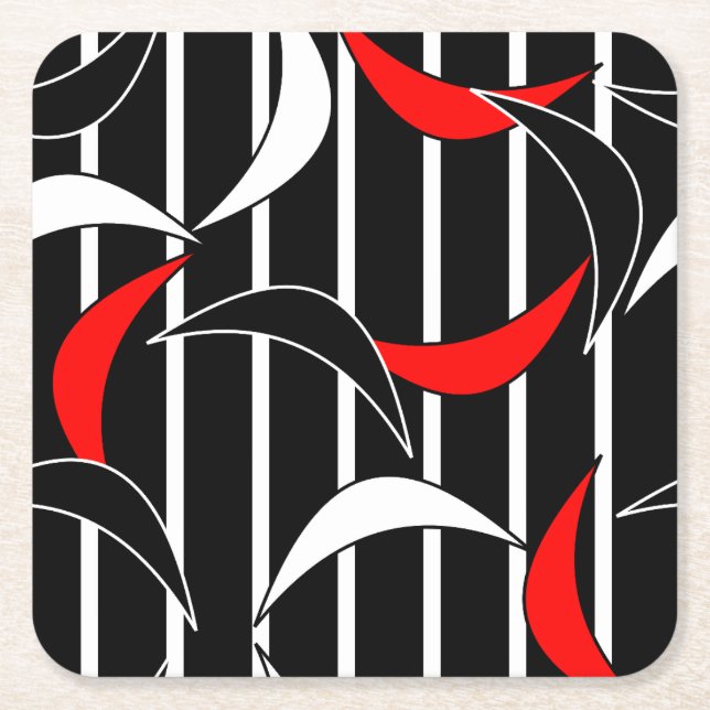 Dessous-de-verre Carré En Papier Art moderne noir, blanc, rouge (Devant)