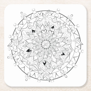 Dessous-de-verre Carré En Papier Art noir et blanc de mandala adulte de coloration