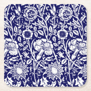 Dessous-de-verre Carré En Papier Art Nouveau Carnation Damask, Navy et Blanc