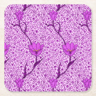 Dessous-de-verre Carré En Papier Art Nouveau Tulip Damask, Violet et Orchidée