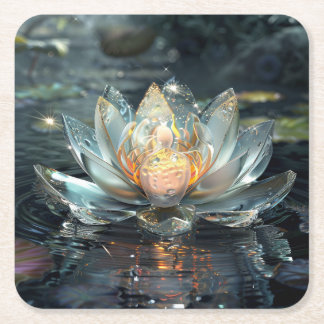 Dessous-de-verre Carré En Papier Art numérique à fleurs de Lotus blanc