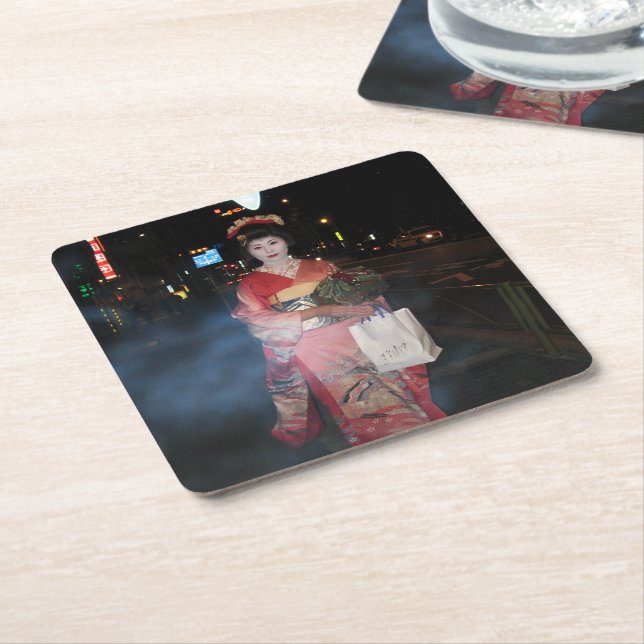 Dessous-de-verre Carré En Papier Asakusa Geisha Neo Tokyo (Incliné)