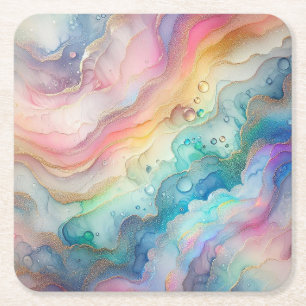 Dessous-de-verre Carré En Papier Assiettes en papier et pour fête Arc-en-ciel et Bu