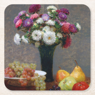 Dessous-de-verre Carré En Papier Asters et fruits, Henri Fantin-Latour