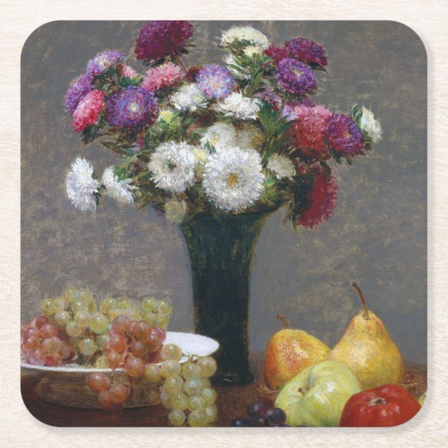 Dessous-de-verre Carré En Papier Asters et fruits, Henri Fantin-Latour (Devant)