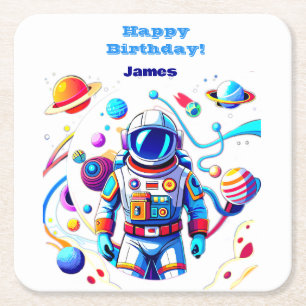 Dessous-de-verre Carré En Papier Astronaut coloré et Univers en couleurs vives