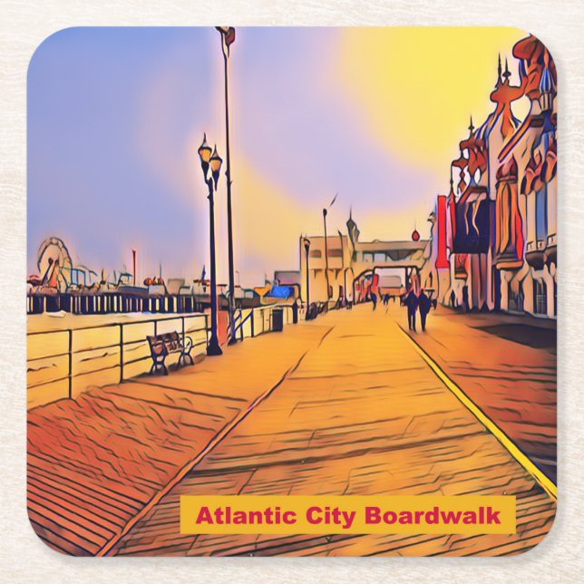 Dessous-de-verre Carré En Papier Atlantic City Beach Boardwalk (Devant)