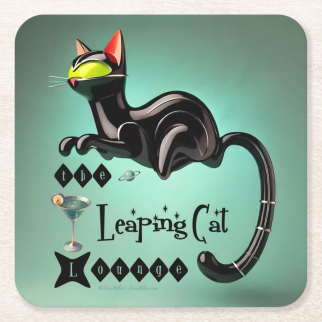 Dessous-de-verre Carré En Papier Atomique Futuriste Le Leaping Cat Lounge (Devant)