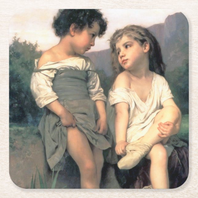 Dessous-de-verre Carré En Papier Au bord du ruisseau, Bouguereau (Devant)