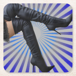 Dessous-de-verre Carré En Papier Au-dessus de la cuisse du genou Haut Bottes - Blue