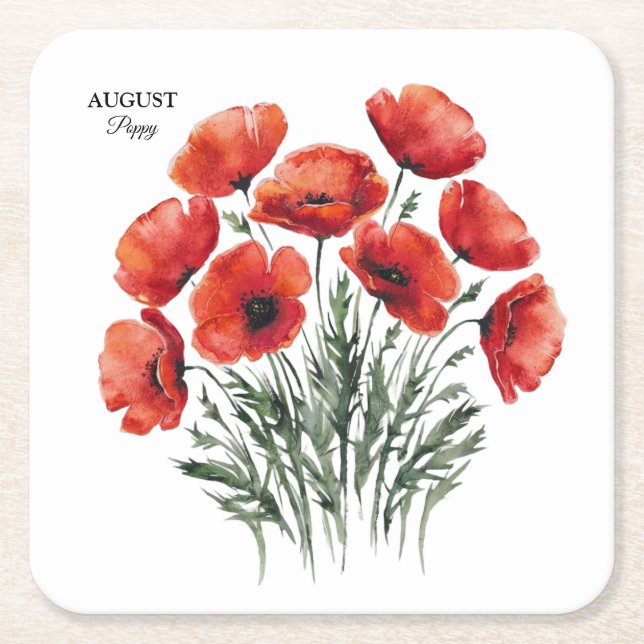 Dessous-de-verre Carré En Papier August Poppy Bloom - Cadeau d'anniversaire personn (Devant)