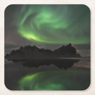 Dessous-de-verre Carré En Papier Aurores boréales Plage de Vestrahorn Hofn, Islan