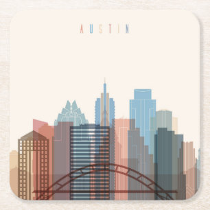 Dessous-de-verre Carré En Papier Austin, horizon de ville du Texas  