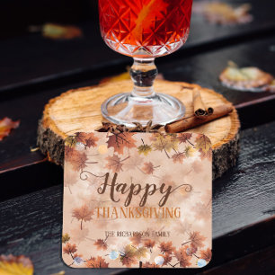 Dessous-de-verre Carré En Papier Automne Automne Bon thanksgiving Feuille Brown