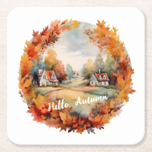 Dessous-de-verre Carré En Papier Automne Boho Watercolor Citrouille Cottage