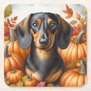 Dessous-de-verre Carré En Papier Automne Dachshund Délice : Côte d'automne Noire et