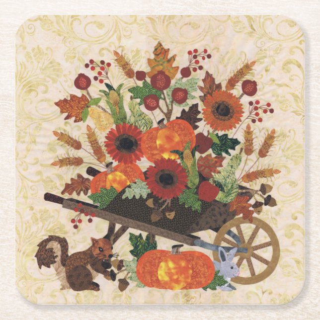 Dessous-de-verre Carré En Papier Automne Écureuil d'automne Pays rustique élégant (Devant)