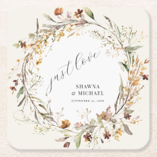 Dessous-de-verre Carré En Papier Automne Fleur sauvage Floral Automne Wreath BOHO M