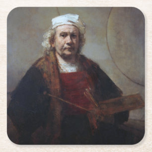 Dessous-de-verre Carré En Papier Autoportrait à deux cercles, Rembrandt