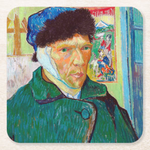 Dessous-de-verre Carré En Papier Autoportrait avec oreille déchirée, Van Gogh