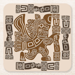 Dessous-de-verre Carré En Papier Aztec Eagle Guerrier Tribal Art antique