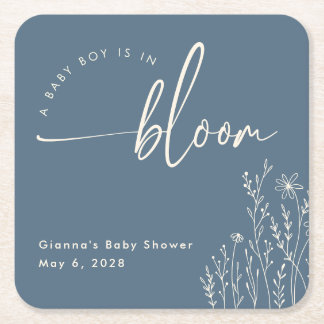 Dessous-de-verre Carré En Papier Baby Boy in Bloom - Dusty Blue Baby shower Dessous