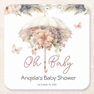 Dessous-de-verre Carré En Papier Baby shower à parapluie Vintage rose Floral