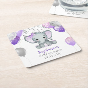 Dessous-de-verre Carré En Papier Baby shower Ballons de fille Eléphante mignonne