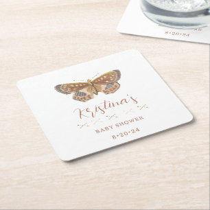 Dessous-de-verre Carré En Papier Baby shower Bébé Fille Papillon Baisers