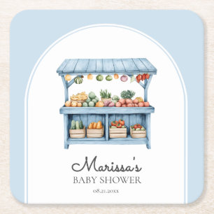 Dessous-de-verre Carré En Papier Baby Shower Blue Farmers Market