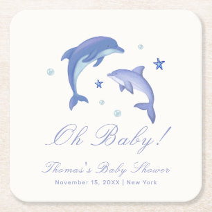 Dessous-de-verre Carré En Papier Baby shower Blue Modern Summer Dolphin Stars