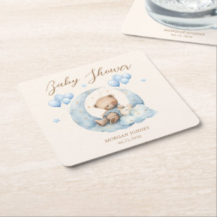 Dessous-de-verre Carré En Papier Baby shower Blue Teddy Bear Stars