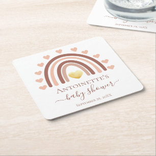 Dessous-de-verre Carré En Papier Baby shower bohème personnalisé nommé