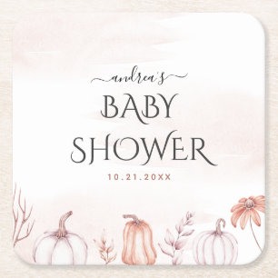 Dessous-de-verre Carré En Papier Baby shower Citrouille délicieux, Blush et Chaud