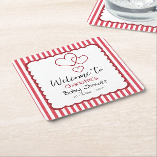 Dessous-de-verre Carré En Papier Baby Shower Cœurs Triples Rayures de Craie Rouge M