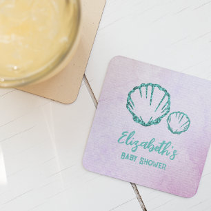 Dessous-de-verre Carré En Papier Baby Shower Coquillages