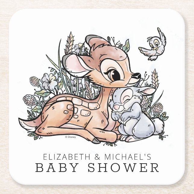 Dessous-de-verre Carré En Papier Baby shower d'aquarelle Bambi Woodland (Devant)