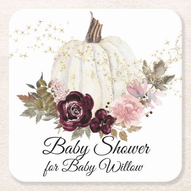 Dessous-de-verre Carré En Papier Baby shower d'aquarelle Citrouille de Bourgogne (Devant)