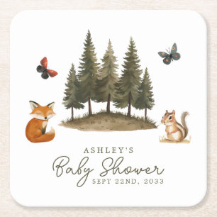 Dessous-de-verre Carré En Papier Baby shower d'aquarelle des animaux forestiers