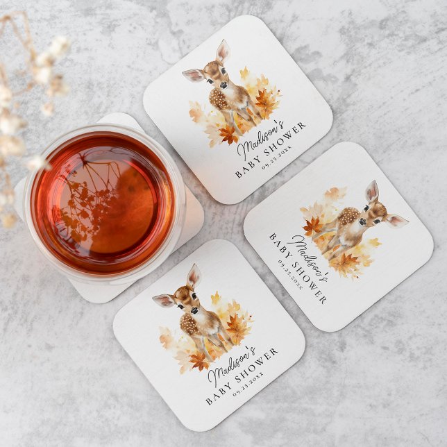 Dessous-de-verre Carré En Papier Baby shower d'automne de cerfs de bois mignon (Créateur téléchargé)