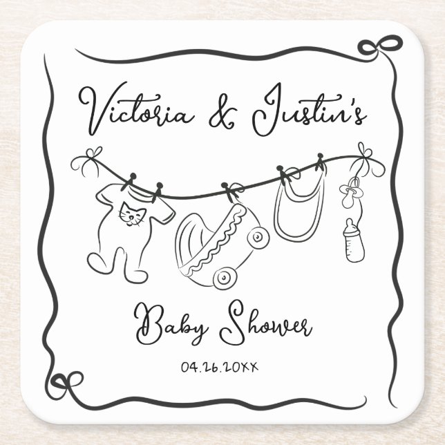 Dessous-de-verre Carré En Papier Baby shower de bienvenue Whimsical (Devant)