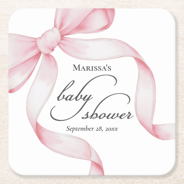 Dessous-de-verre Carré En Papier Baby shower de boule rose (Devant)