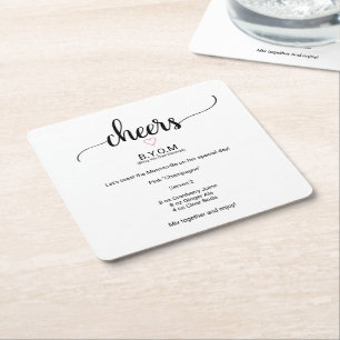 Dessous-de-verre Carré En Papier Baby shower de calligraphie noir de coeur rose