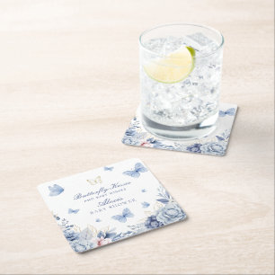 Dessous-de-verre Carré En Papier Baby shower de garçon Baisers papillon
