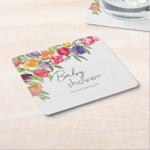 Dessous-de-verre Carré En Papier Baby shower de tulipes brillantes en fleurs vives