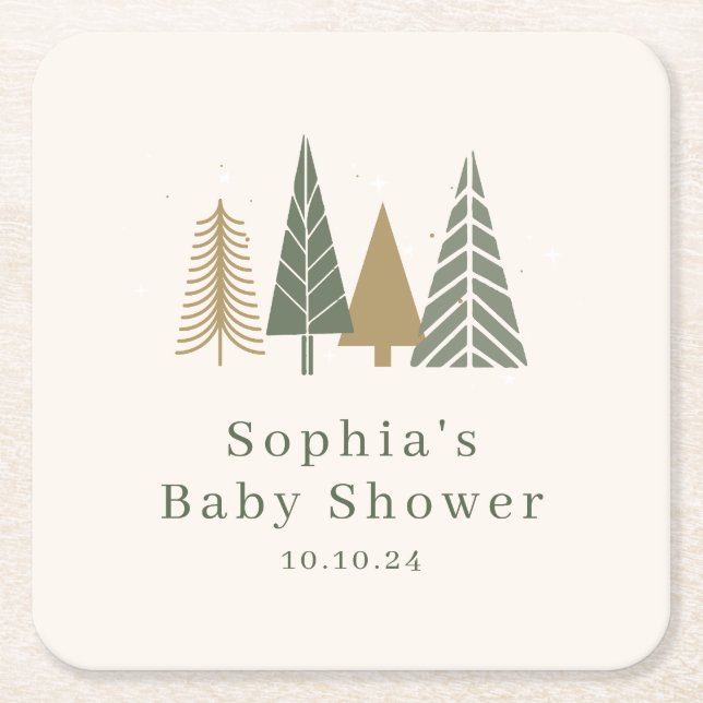 Dessous-de-verre Carré En Papier Baby shower d'hiver vert (Devant)