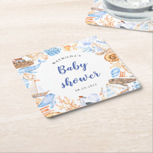 Dessous-de-verre Carré En Papier baby shower d'illustrations de plage nautique