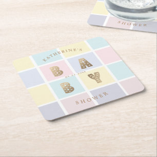 Dessous-de-verre Carré En Papier baby shower doré en bloc couleur pastel