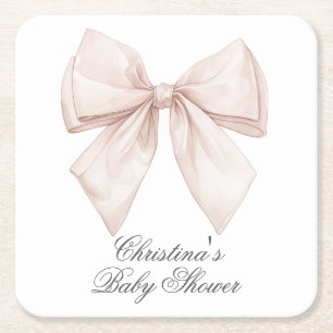 Dessous-de-verre Carré En Papier Baby Shower Élégant Ruban Blanc